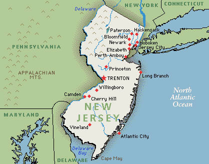 Landkarte von New Jersey, USA