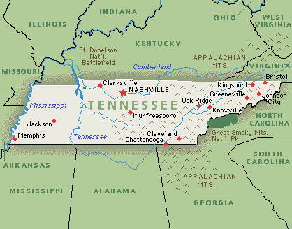 Landkarte von Tennessee, USA