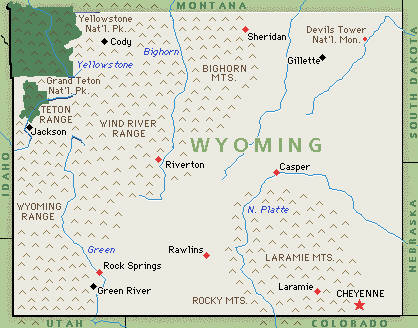 Landkarte von Wyoming, USA